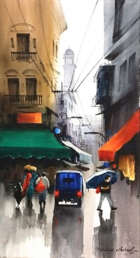 Zahid Ashraf, 12 x 24 Inch, Watercolor on Canvase, Cityscape Painting, AC-ZHA-022